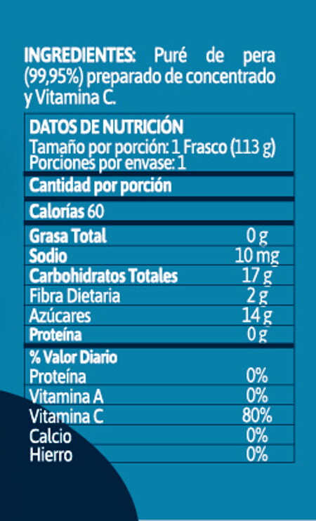 Información Nutricional Compota Gerber® Pera