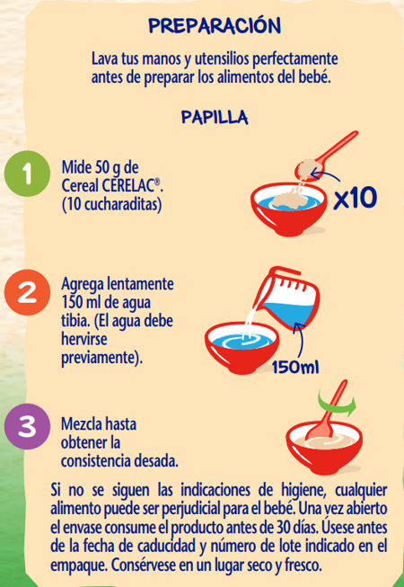 Preparación de Cerelac 5 Cereales y Leche